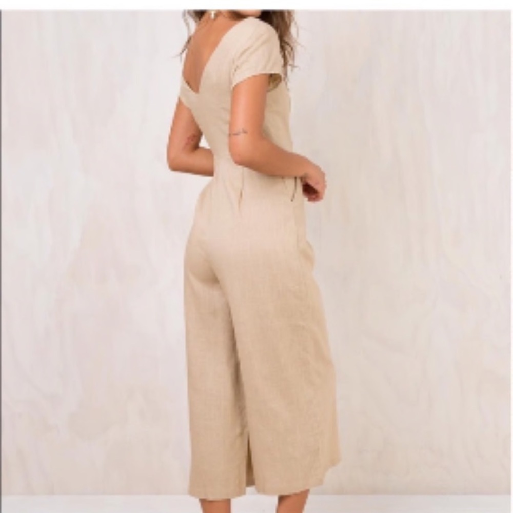 PRINCESS POLLY Seven Days Jumpsuit Sz 4 Beige Wide leg Cropped Pockets - Picture 2 of 9